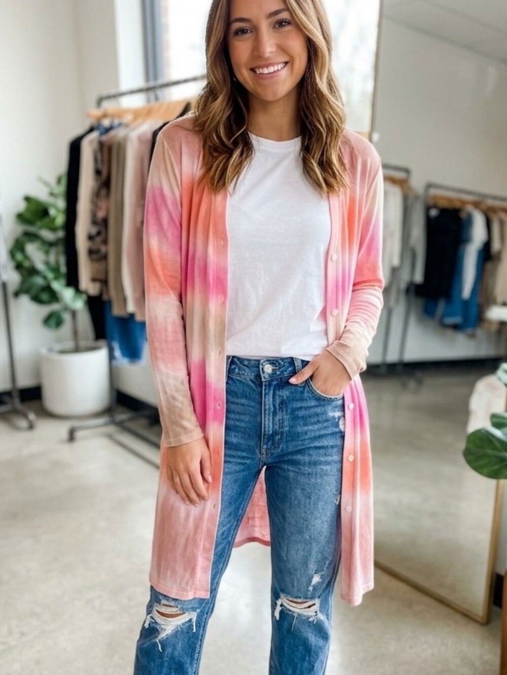 Mudpie Jasper Tie Dye Sweater Cardigan Womens M/L Colorful Boho Festival